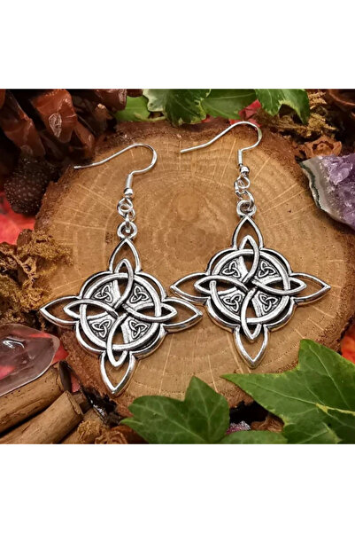 Choice أقراط فضية عتيقة بعقدة ساحرة، عقدة سحرية، رمز الويكا الوثني، للرجال والنساء، عقدة سلتيك J