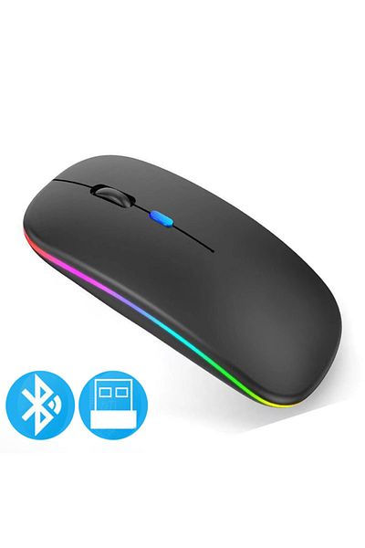 Choice 2.4G BT Black Wireless Mouse Bluetooth compatible 2.4GHz 1600DPI USB Rechargeable RGB Light Portable