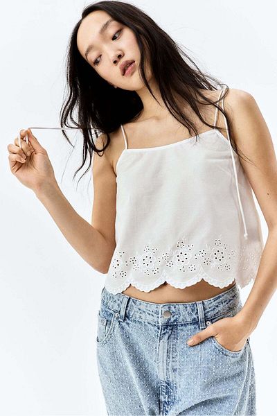 H&M Embroidered Tie-strap Top