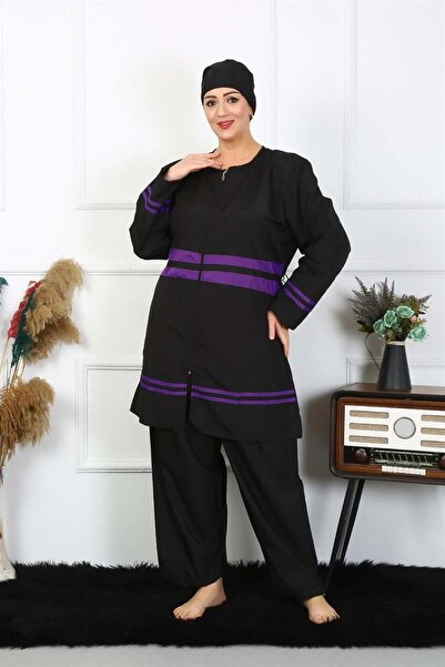 modaserdem Mdsrdm Large Size Hijab Swimsuit 60-62-64-66 Size Black 55015