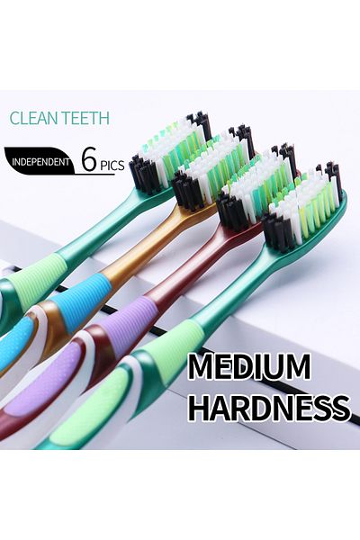 Choice 6 Pieces Medium Hard Bristle Toothbrush 6 Independent Packages For Adults Medium Bristle Toothbrus F
