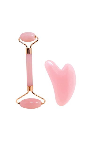 YOSYO Pink set Facial Massager Double Head Roller Beauty Stick Heart Shaped Scraping Tablets Pink for Full