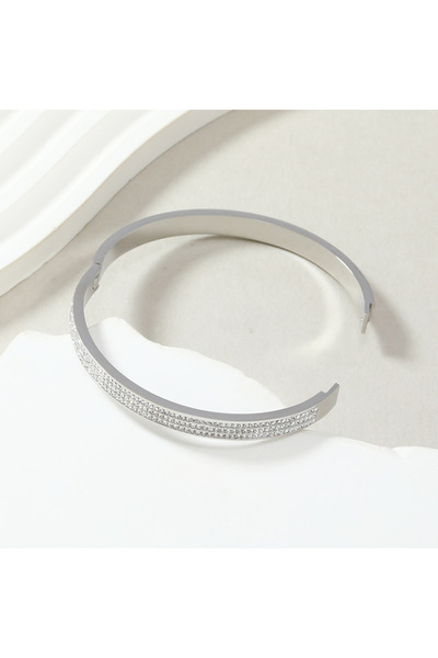 Choice سوار من الفولاذ التيتانيوم مطلي بالفضة بتصميم سماء مرصعة بالنجوم، مرصع...