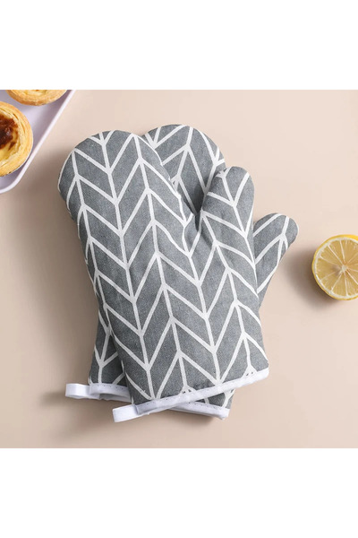 Choice قطعتان من قفازات المطبخ المعزولة ذات المربعات الرمادية، قفازات الميكرو...