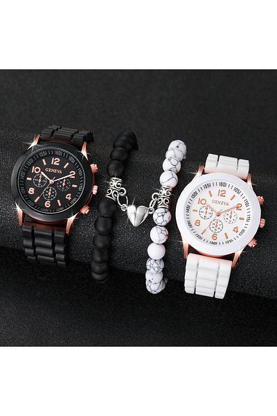 Choice Hh10002 4pcs/set Fashion Couples Watches Silicone Band Analog Quartz Watch Magnetic Heart Bracelets