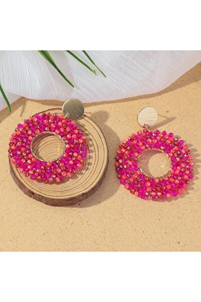 Choice أقراط متدلية من الخرز الكريستالي الدائري بتصميم بوهو للنساء، أقراط متد...