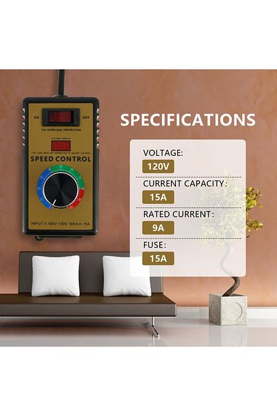 Choice 4000W AC Motor Speed Controller 110-120V 15A Variable Voltage Regulator with Overload Protection ...