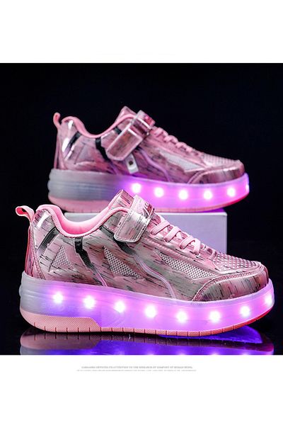 ETG USB Chargable LED Light Up Roller Shoes Wheeled Skate Sneaker Shoes for Boys Girls Kids