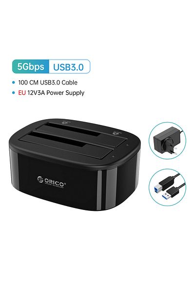 Orico EU Plug ORICO Dual-bay Hard Drive Docking Station for 2.5/3.5 Inch HDD SSD SATA to USB 3.0 HDD Docki