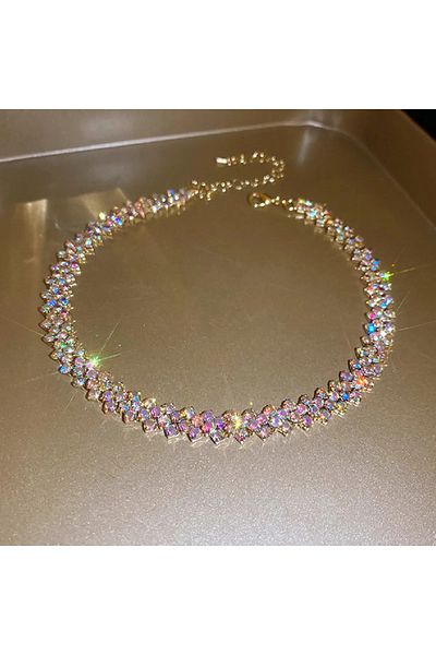 Choice ABgold FYUAN Fashion Red Green Blue Colourful Rhinestone Choker Necklaces for Women Geometric Crysta