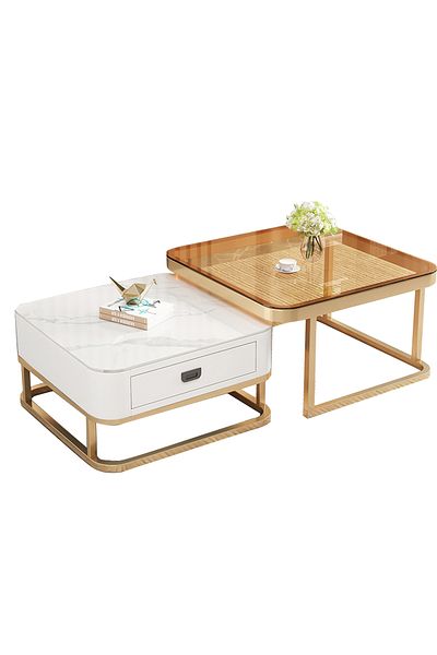 sharpdo Simple Creative Retractable Square Coffee Table with Drawers