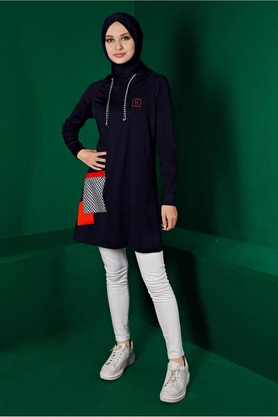 Alvina Pocketed Houndstooth Detailed Tunic 43299