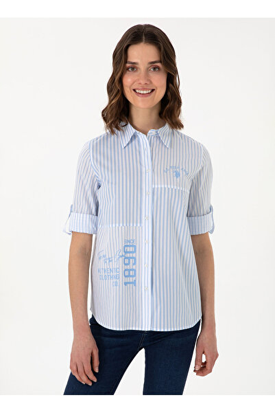 U.S. Polo Assn. U.S. Polo Assn. Standart Gömlek Yaka Mavi Kadın Gömlek T-ZER025Y