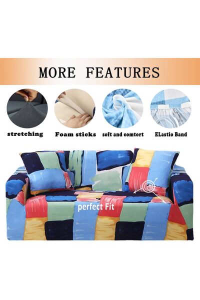 Yelajoy 3-seater sofa cover,elk forest pattern,stretch fabric,fully covered,machine washable,190-230 cm,blue