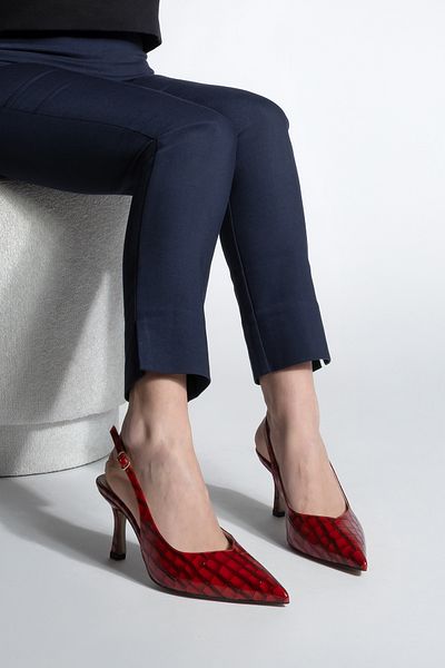 Marjin Női tűsarkú hegyes orrú Croco Slingback sarkú cipő Andis Red Croco
