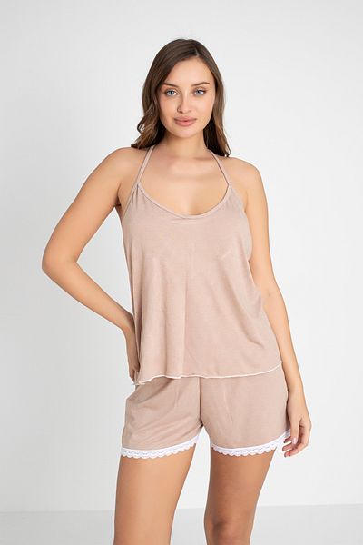 DONEX Lace Detailed Jacquard Rope Strap Shorts Pajamas Set