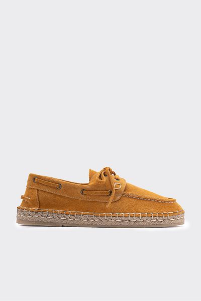 SHOEMARK Mako Mustard Genuine Leather Suede Women's Espadrille Moccasin