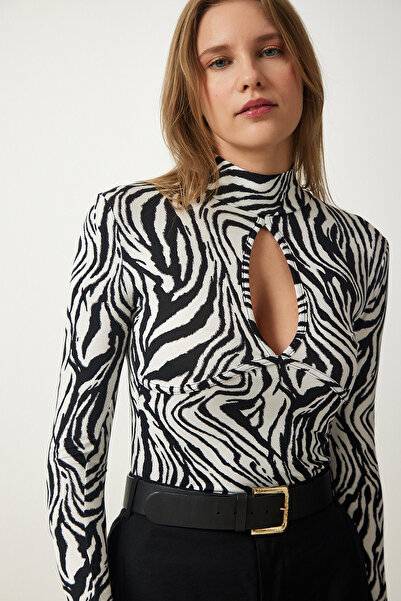 Lovelyİstanbul Bluză tricotată cu modele decupate ALB LRX0009