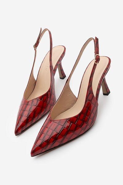Marjin Női tűsarkú hegyes orrú Croco Slingback sarkú cipő Andis Red Croco