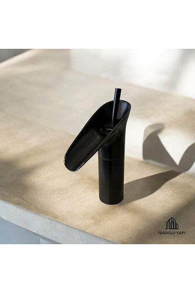 İSAOĞLU YAPI Black Waterfall Faucet Nostalgic Design Waterfall Sink Faucet Black Fixture