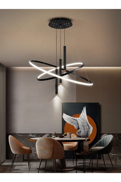 N Naturel Aydınlatma 2Lİ HALKA VE 3 STICK BORU LED AVİZE / 3 RENK IŞIK / KUMANDALI