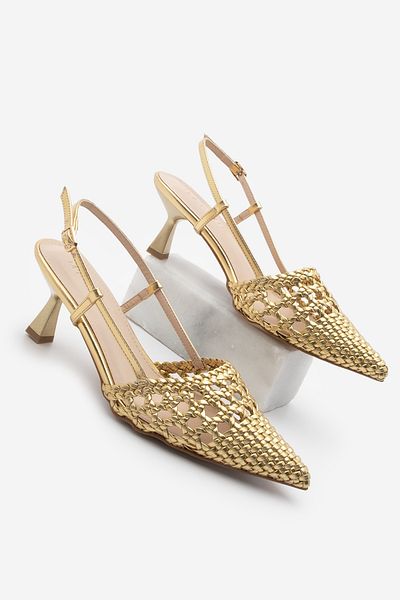 Marjin Damen Stiletto spitze Zehe Hand geflochtene Slingback Schuhe Todela Gold