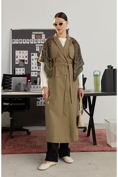 Fatma Atasoy Maxi Khaki Trench Vest with Windbreaker