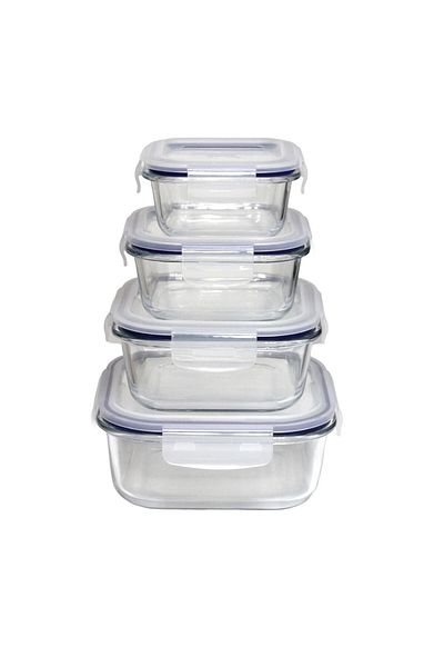 Auroware 4 Pcs All in One Glass Container with Airtight Lids, Food Storage Containers, BPA Leak Free