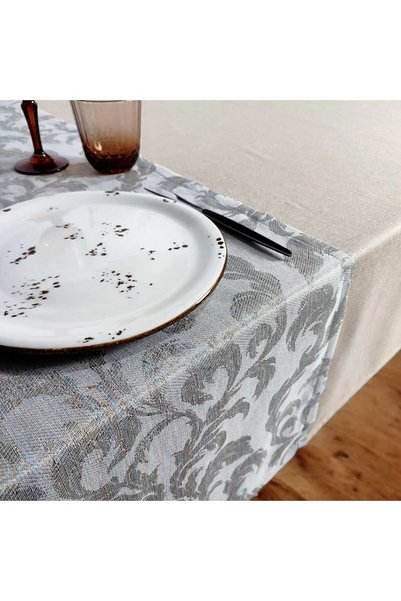PİKKO HOME Kahverengi Parlak Polyester Masa Örtüsü(150*240 CM) Ve Polyester Jakarlı Runner(40*130 CM)(MSET)