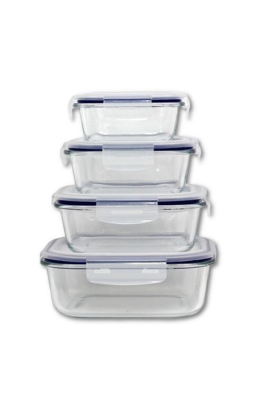 Auroware 4 Pcs All in One Glass Container with Airtight Lids, Food Stoarge Containers, BPA Leak Free