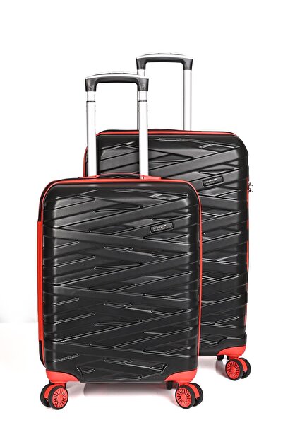 ÇÇS Ççs 4 Tekerlekli Unisex Orta Ve Kabin Boy Valiz Set Siyah-Kırmızı