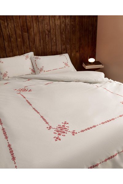 Madame Coco Ruse Doppelbett-Bettbezug-Set, 100 % Baumwolle, Rot