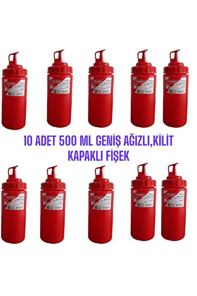 GastroPlast 10 ADET 500 ML,GENİŞ AĞIZLI, ÖZEL KİLİT KAPAKLI FİŞEK SOSLUK, KET...
