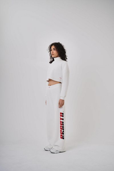 Respire Women's High Waist Tracksuit & Crop Bottom Top Set Ecru