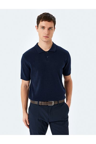 Koton Βαμβακερό Basic Polo V λαιμόκοψη κοντομάνικο πλεκτό μπλουζάκι