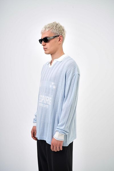 Respire Creative Std Scris Polo Guler Tricot Oversize Baby Blue