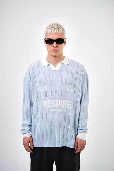 Respire Creative Std Scris Polo Guler Tricot Oversize Baby Blue
