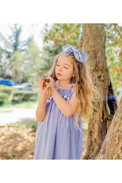 Hilal Akıncı Kids Κοριτσίστικο μπλε ριγέ φόρεμα