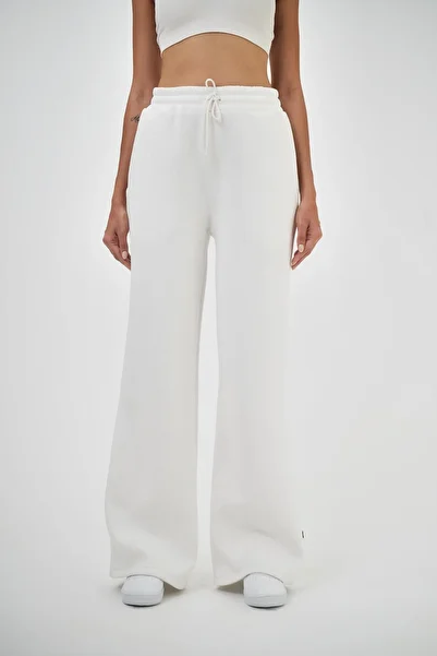 Respire Women's Elastic Waist Lace Detailed Wide Leg Basic Oversize Sweatpants