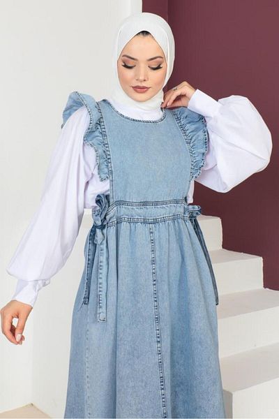 giyze Φόρεμα Gilet με κορδόνια στα πλαϊνά Μπλε 2090