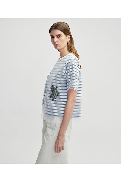İpekyol Sequin Embroidered Gauze Mix T-Shirt