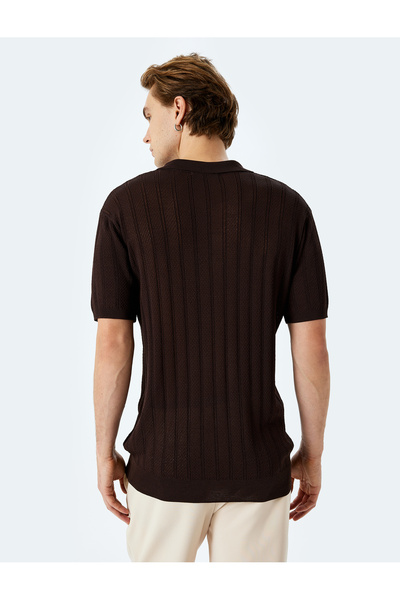 Koton Πλεκτό μπλουζάκι με κοντό μανίκι με λεπτομέρεια από βισκόζη με λεπτομέρεια