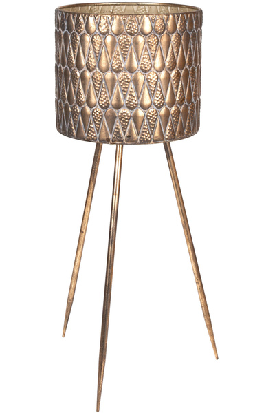 Herdekora Kabartma Damla Desenli Ayaklı Metal Çiçeklik Saksı Altın Eskitme 33...