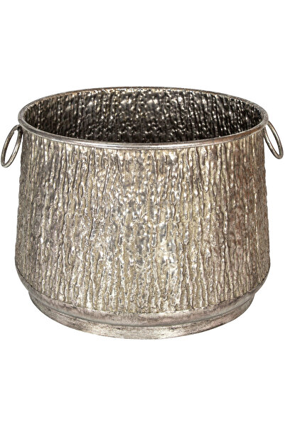 Herdekora Kabartma Desenli Kulplu Metal Çiçeklik Kazan Saksı Gümüş Eskitme 45...