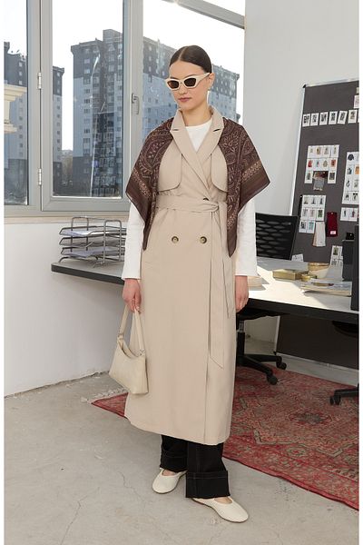 Fatma Atasoy Maxi Stone Trench Vest with Windbreaker