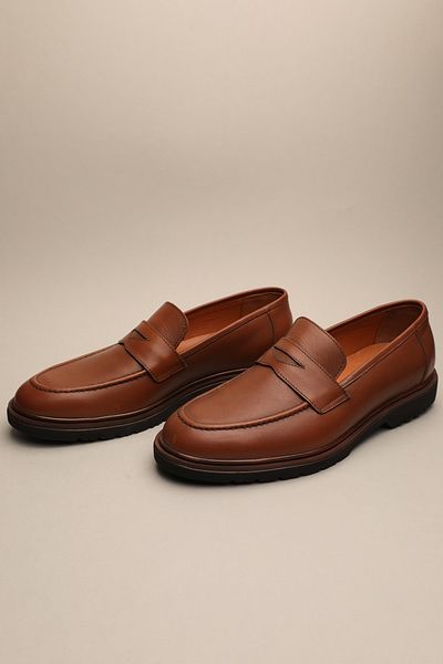 Gondol Loafer clasic pentru bărbați din piele naturală, cafeniu Model nr: 42