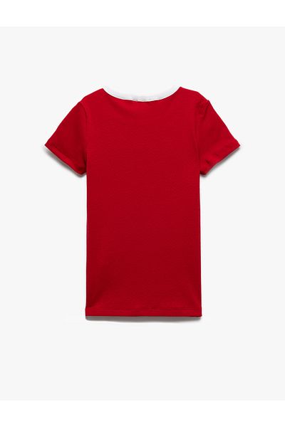 Koton Crew Neck Short Sleeve Cotton Embroidered Camisole T-Shirt