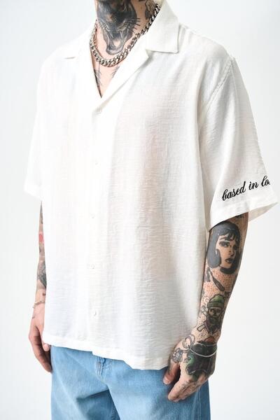 Respire Men's Respire Embroidered Oversize Linen Shirt White