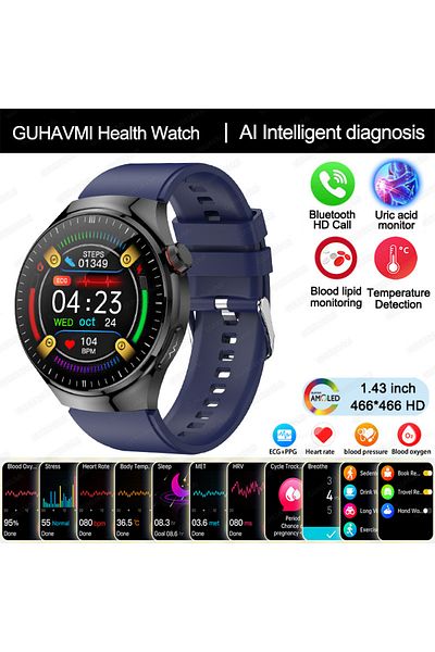 Choice Medical Grade Blue 2025 New Nursing Grade Smart Watch Blood Oxygen Blood Lipid Uric Acid Ecg Ppg Bod