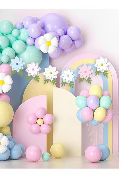 Big Party Answer 
 Paper Flower Banner with Leaf Pom Poms 6 Pieces